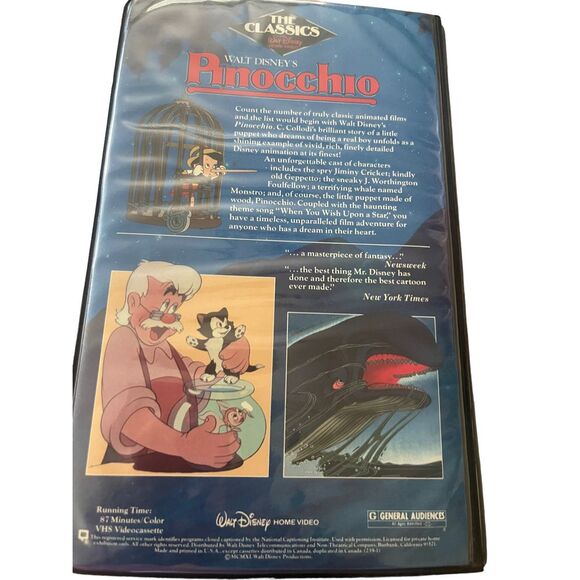 Walt Disney Pinocchio VHS Clamshell 1985 239V Original Black Case - Picture 2 of 8